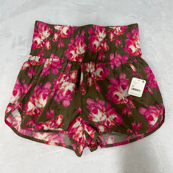 Free People Movement The Way Home Pink Brown Floral Shorts Size Medium Boho NWT - Picture 10 of 10